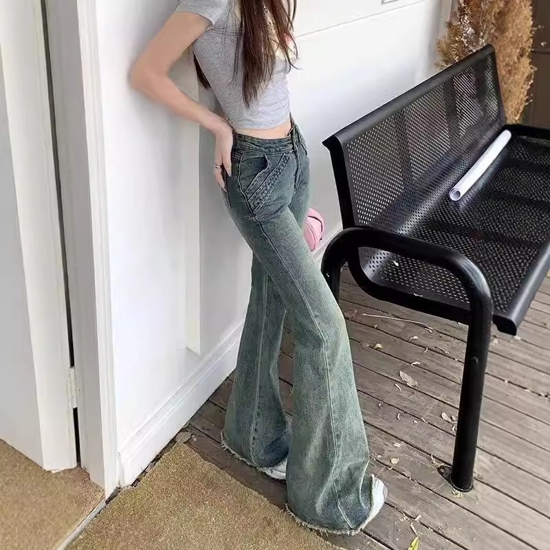 【LYOVEA】穿出超模腿！高腰彈力顯瘦馬蹄褲 美式辣妹微喇牛仔褲-細節圖3
