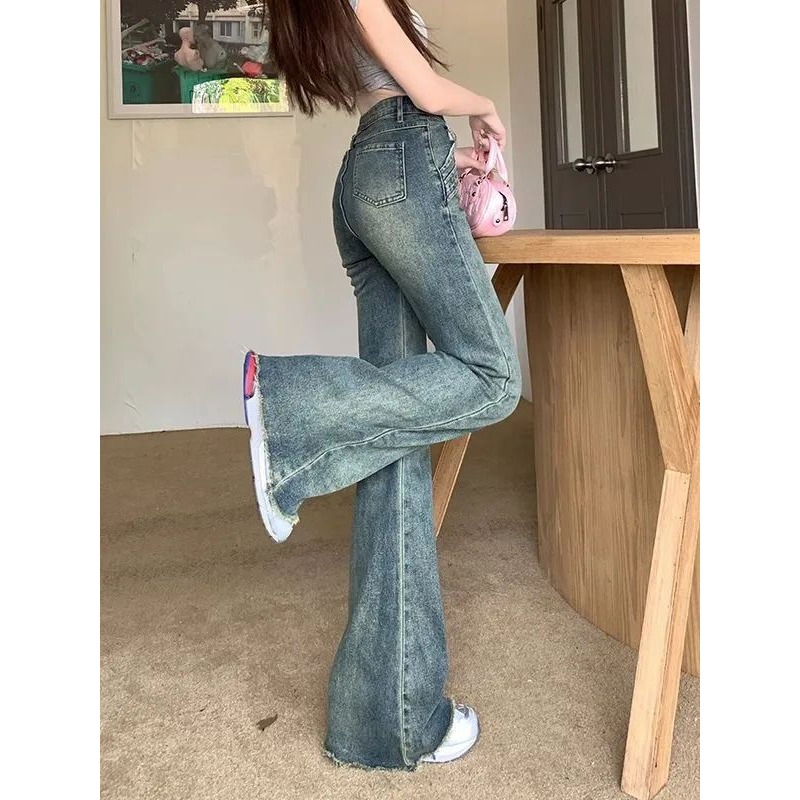 【LYOVEA】穿出超模腿！高腰彈力顯瘦馬蹄褲 美式辣妹微喇牛仔褲-細節圖4