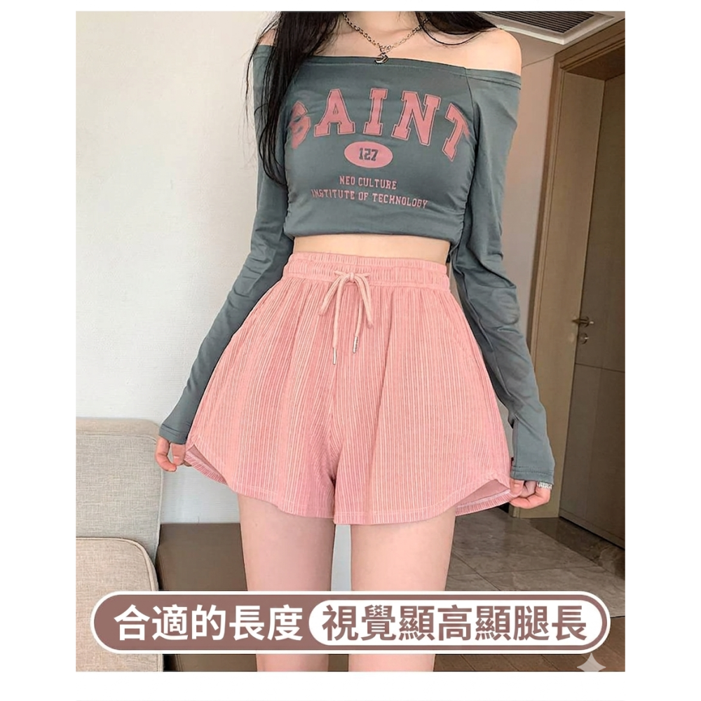 【LYOVEA】高腰冰絲闊腿顯瘦短褲-細節圖4