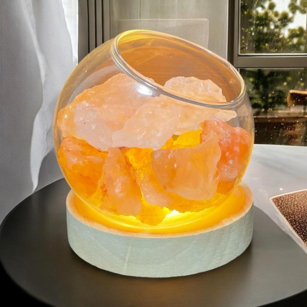 輝輝居家 小鹽燈 迷你鹽燈 擴香石 夜燈 水晶 鹽燈 贈禮 交換禮物 擺件 LED底座 可調整亮度 白光 自然光 暖光-細節圖2