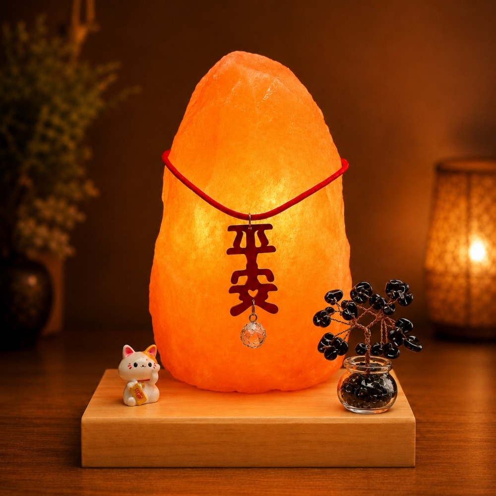 鹽燈2-3KG+平安+招財貓+黑曜石樹