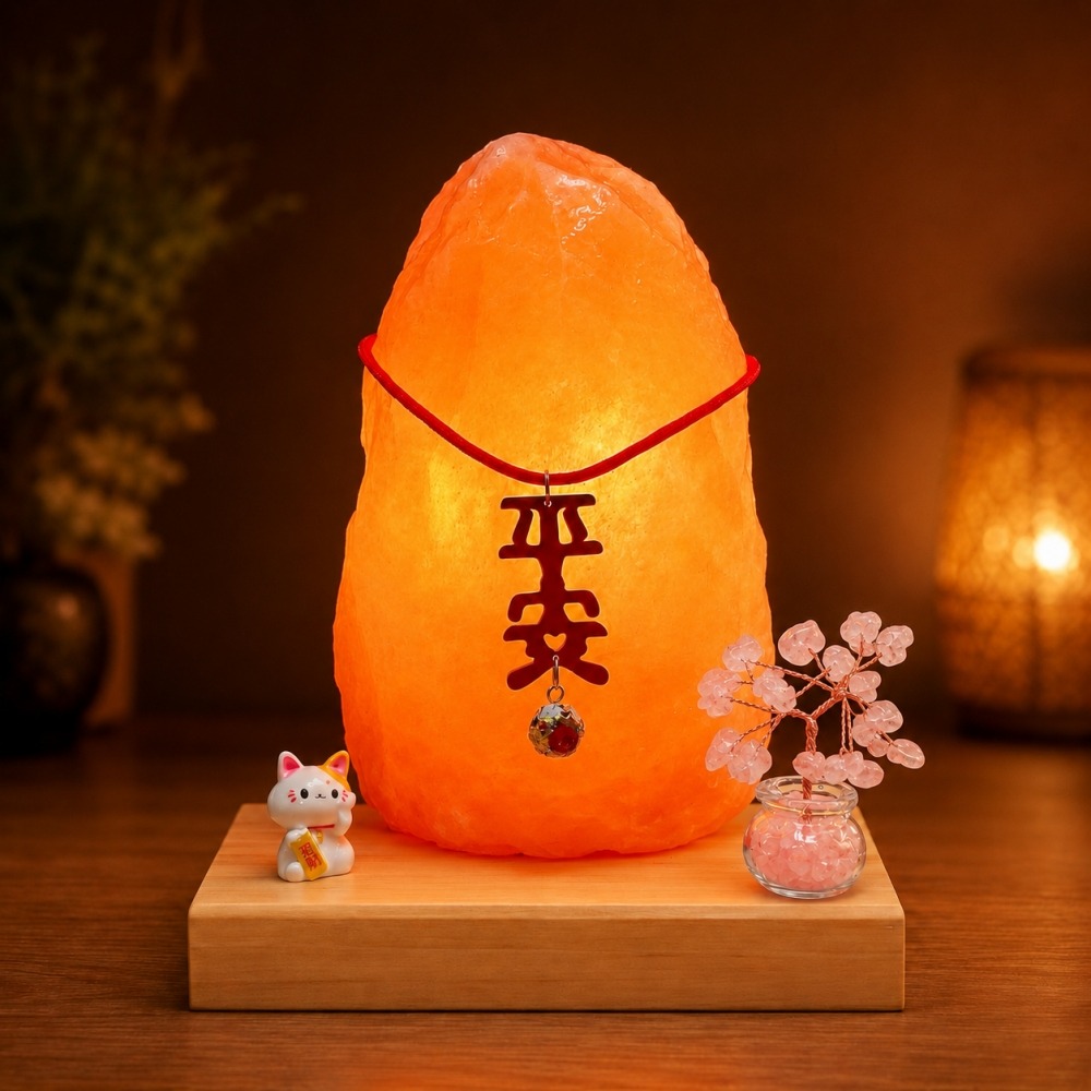 鹽燈2-3KG+平安+招財貓+粉水晶樹