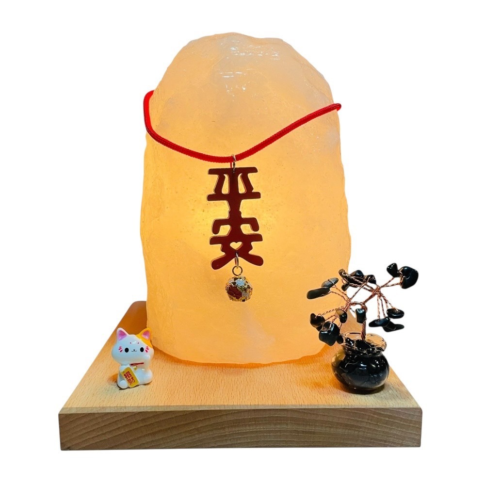 輝輝居家｜淨化靜心平安招財白鹽燈 2-3KG 隨機出貨｜白鹽燈 × 招財貓 × 平安吊飾 × 能量水晶樹 × 原木座-細節圖6