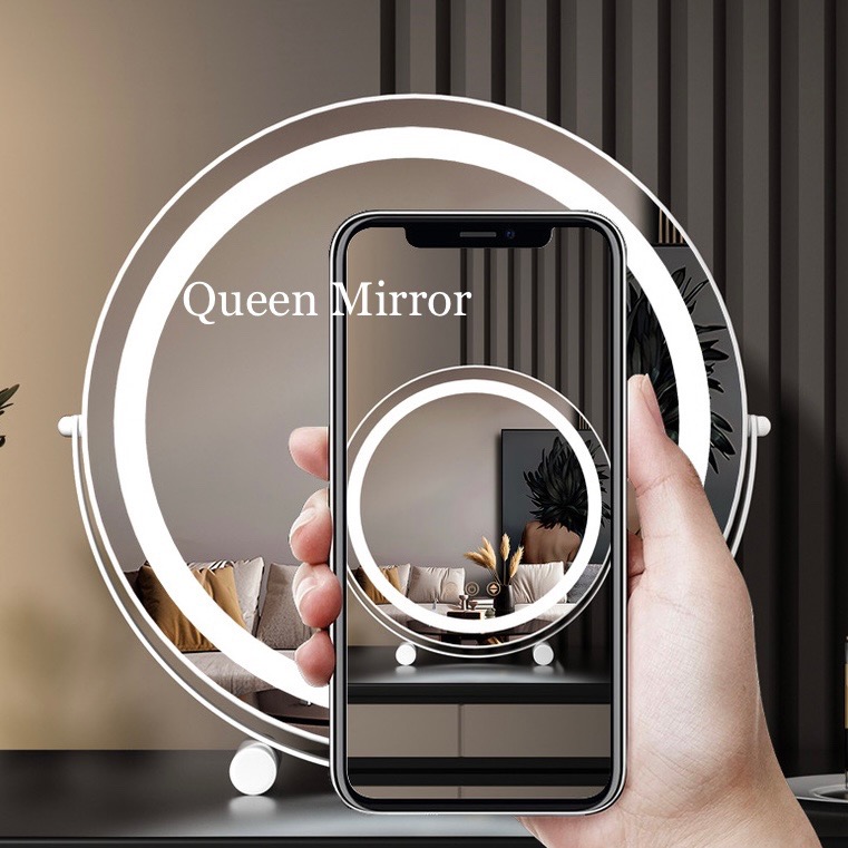 《免運費 台灣現貨秒出》可旋轉LED三色調光大圓鏡「鏡面加厚-雙柱底座款」～梳妝鏡/立鏡/美妝鏡 /鏡子/桌面鏡-細節圖4