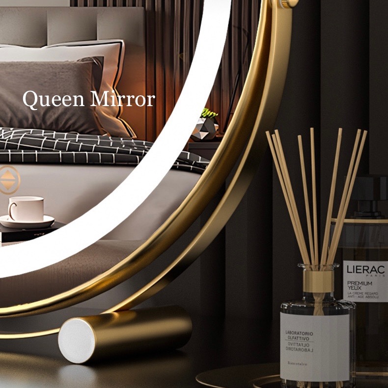 《免運費 台灣現貨秒出》可旋轉LED三色調光大圓鏡「鏡面加厚-雙柱底座款」～梳妝鏡/立鏡/美妝鏡 /鏡子/桌面鏡-細節圖5