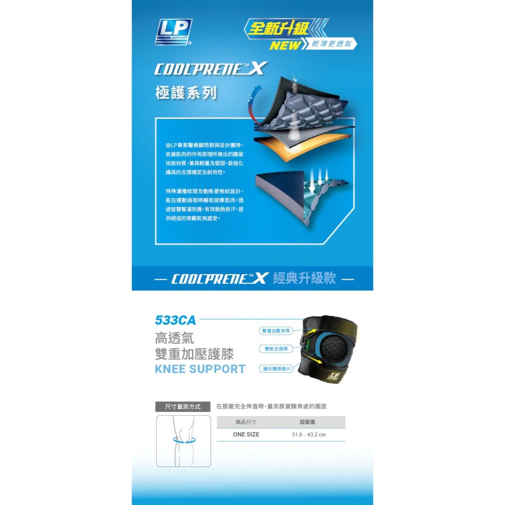 ＂爾東體育＂ LP SUPPORT 533CA 高透氣可調式雙重加壓護膝 可調式護膝 運動護膝-細節圖4