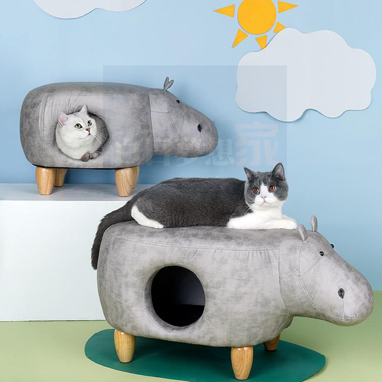幼稚園換鞋凳 兒童座椅動物凳子 兒童房椅凳 恐龍椅犀牛椅河馬椅 貓咪窩房子 人貓共用家具 多功能貓窩 貓咪用 狗窩寵物窩-細節圖3