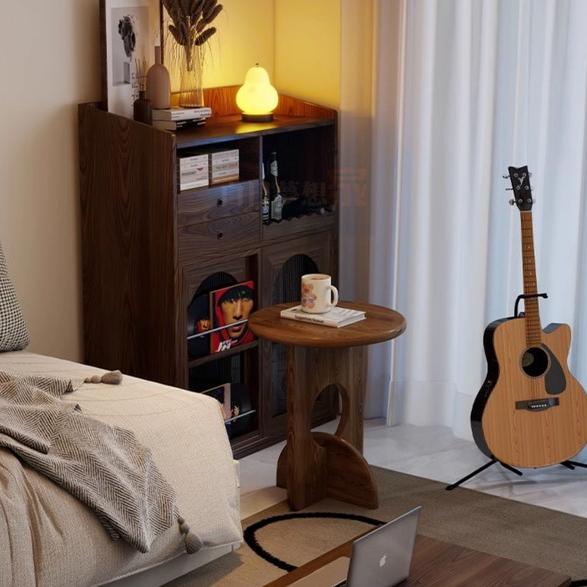 復古原木沙發邊桌 客廳創意角几+茶几 胡桃色復古風木頭圓桌 茶桌，適用客廳、沙發旁，現代與經典融合-細節圖3