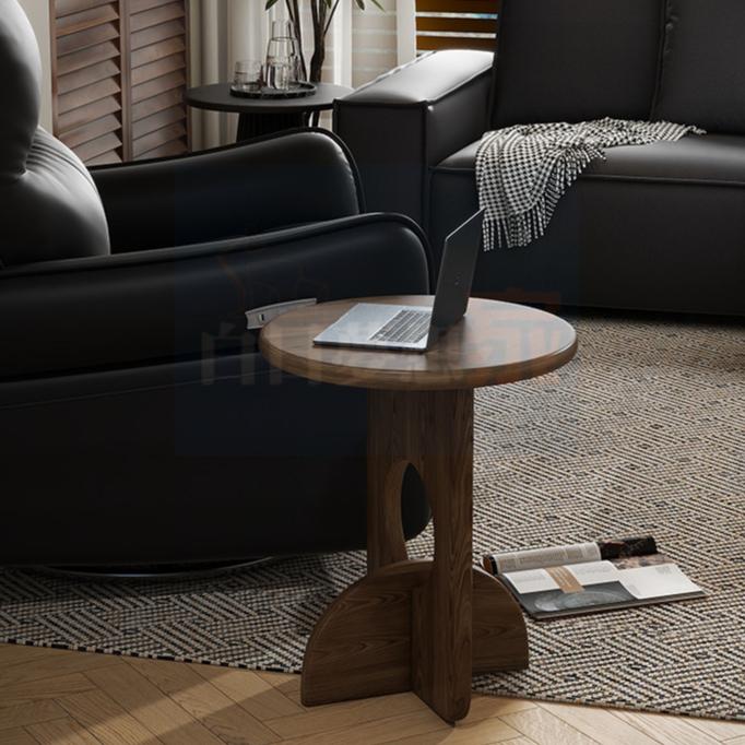 復古原木沙發邊桌 客廳創意角几+茶几 胡桃色復古風木頭圓桌 茶桌，適用客廳、沙發旁，現代與經典融合-細節圖4