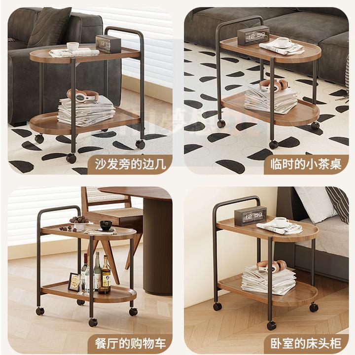 北歐原木風推車 沙發邊几床頭櫃小推車 咖啡廳可移動邊幾小推車 茶几帶輪子 零食置物架床頭櫃 邊櫃 收納推車 置物櫃-細節圖3