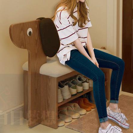 小狗動物造型換鞋凳 可愛動物鞋架 原木風換鞋凳 家用可坐穿鞋 兒童房幼兒園適用 玄關長凳 多功能鞋架 白日夢想家具店-細節圖2
