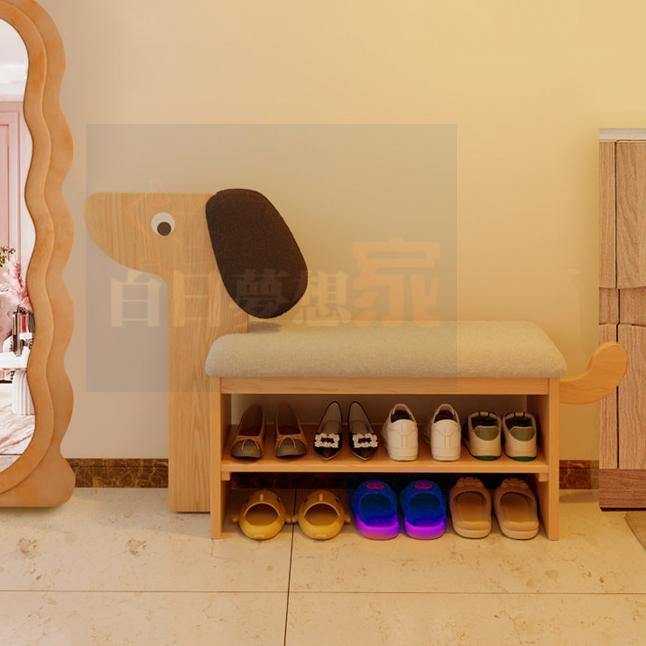 小狗動物造型換鞋凳 可愛動物鞋架 原木風換鞋凳 家用可坐穿鞋 兒童房幼兒園適用 玄關長凳 多功能鞋架 白日夢想家具店-細節圖3