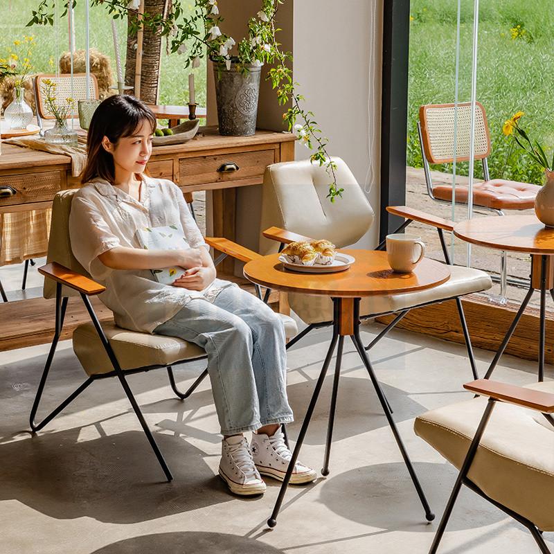 【復古鐵桌】咖啡廳桌椅書店桌椅單人沙發 靠背沙發 洽談桌奶茶店甜點桌椅 鐵桌鐵椅下午茶餐廳 酒吧沙發組合 高腳吧台凳-細節圖2