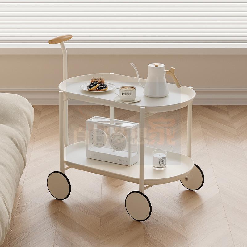 奶油風可移動邊幾小推車 茶几帶輪 零食置物架床頭櫃 邊櫃 收納推車 抽屜櫃浴室櫃櫥櫃零食車家用臥室床邊櫃-細節圖2