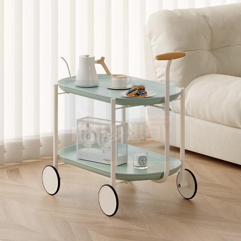 奶油風可移動邊幾小推車 茶几帶輪 零食置物架床頭櫃 邊櫃 收納推車 抽屜櫃浴室櫃櫥櫃零食車家用臥室床邊櫃-細節圖3