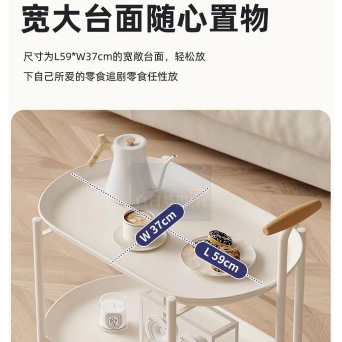 奶油風可移動邊幾小推車 茶几帶輪 零食置物架床頭櫃 邊櫃 收納推車 抽屜櫃浴室櫃櫥櫃零食車家用臥室床邊櫃-細節圖6