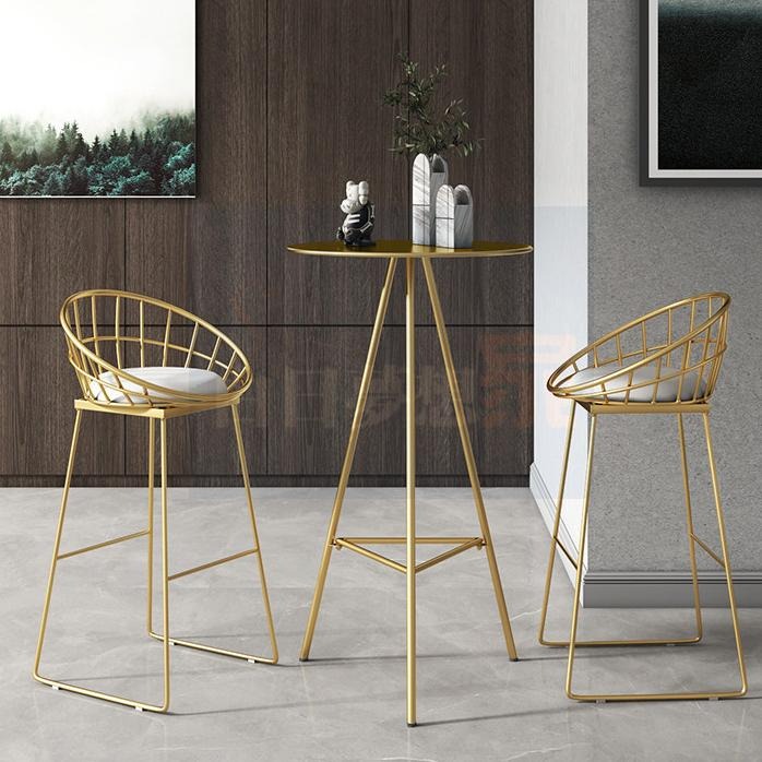 北歐金色酒吧台 鐵桌鐵椅小酒吧桌椅 高腳桌高腳椅 高腳圓形酒吧桌椅 北歐吧台桌椅 家用高腳酒吧桌 圓形-細節圖2