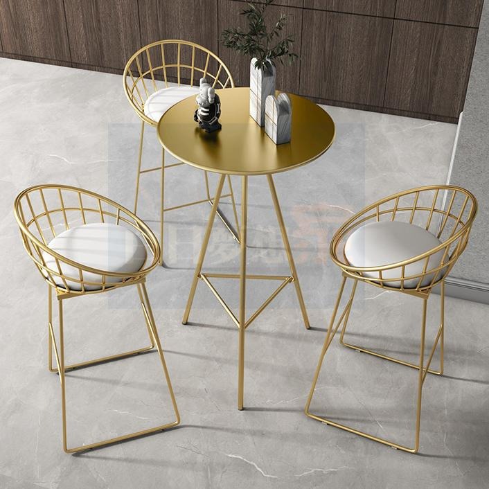 北歐金色酒吧台 鐵桌鐵椅小酒吧桌椅 高腳桌高腳椅 高腳圓形酒吧桌椅 北歐吧台桌椅 家用高腳酒吧桌 圓形-細節圖6