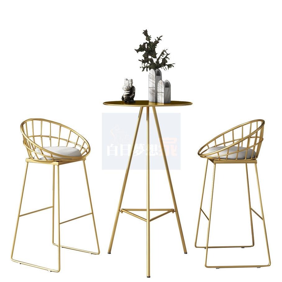 北歐金色酒吧台 鐵桌鐵椅小酒吧桌椅 高腳桌高腳椅 高腳圓形酒吧桌椅 北歐吧台桌椅 家用高腳酒吧桌 圓形-細節圖8