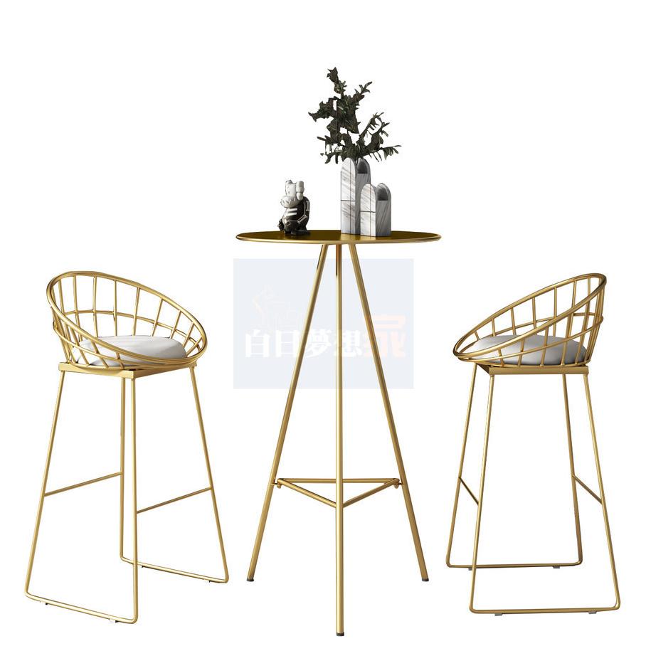 北歐金色酒吧台 鐵桌鐵椅小酒吧桌椅 高腳桌高腳椅 高腳圓形酒吧桌椅 北歐吧台桌椅 家用高腳酒吧桌 圓形-細節圖8