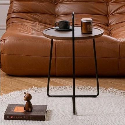 免運黑胡桃木茶几 北歐圓形茶几 ins茶几 進口北美黑胡桃贴皮 北歐風輕奢小圓桌 簡約小茶几 家用客廳沙發桌 圓形-細節圖6