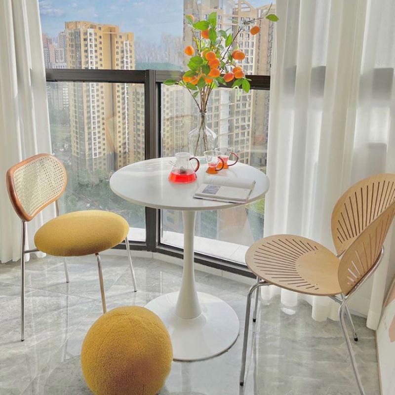 奶油風餐桌 白色圓桌 工業高吧桌 星巴克 烤漆木面桌子咖啡廳 高腳桌 高腳吧凳 復古鐵藝酒吧桌吧臺桌 吧檯椅-細節圖3