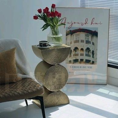 北歐風雙層小圓桌 鐵藝小茶几 展示桌展示柜客廳迷你沙發桌 純手工圓形小邊桌 迷你茶几金属麦穗复古边几角几茶几-細節圖3