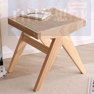 日式北歐換鞋凳家用小椅子小圓板凳木小方凳藤編床尾凳子 無印風 居家客廳方型椅凳 沙發矮凳小板凳仿藤矮凳換鞋凳木質小椅子-細節圖6