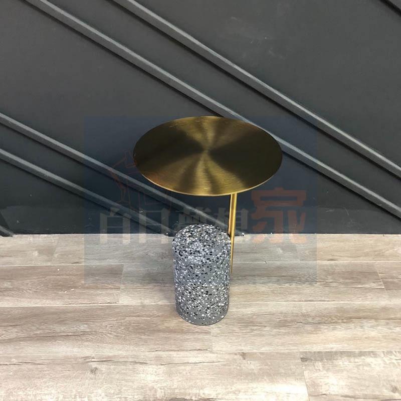 人造石奶茶店桌子 奶茶店咖啡桌 邊几角几 沙發邊桌水磨石茶几韓系ins小圓桌網紅水磨石圓桌-細節圖2