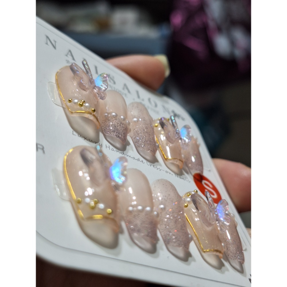 S碼/手工穿戴甲💐日常款，台灣現貨，可敲鍵盤⌨️能重複佩戴🌹送工具包-細節圖4