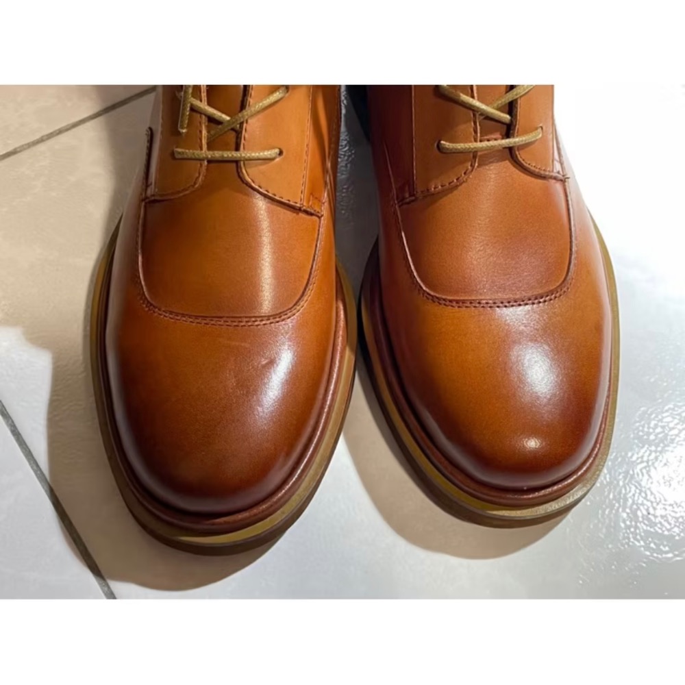 近全新【Major Pleasure】遇見探險家！側拉鍊綁帶靴 棕 真皮靴-蜜胡桃 40號-細節圖3