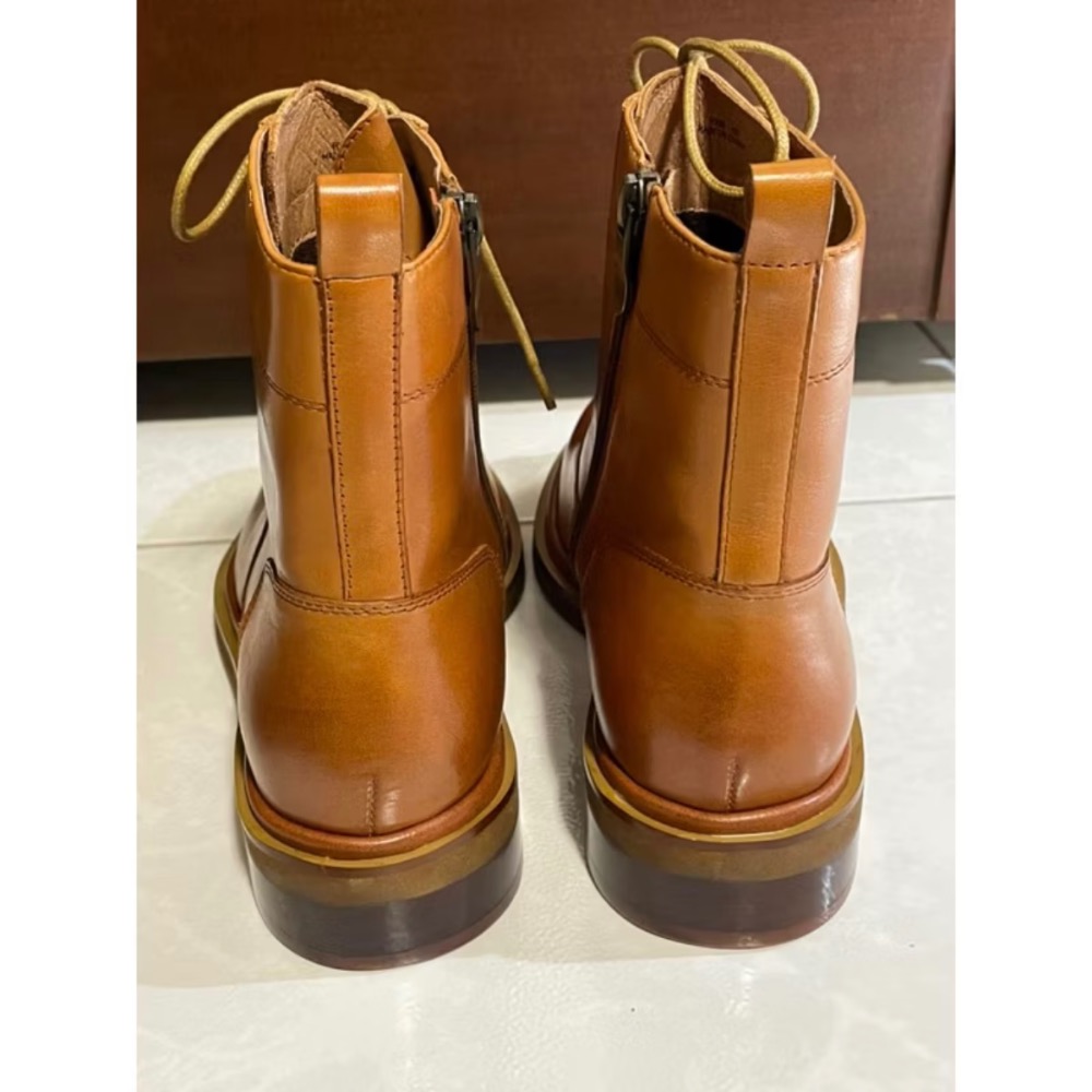 近全新【Major Pleasure】遇見探險家！側拉鍊綁帶靴 棕 真皮靴-蜜胡桃 40號-細節圖5
