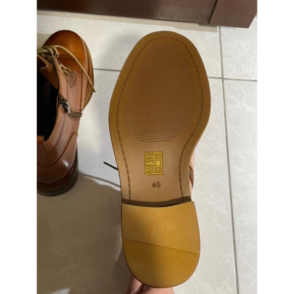 近全新【Major Pleasure】遇見探險家！側拉鍊綁帶靴 棕 真皮靴-蜜胡桃 40號-細節圖8