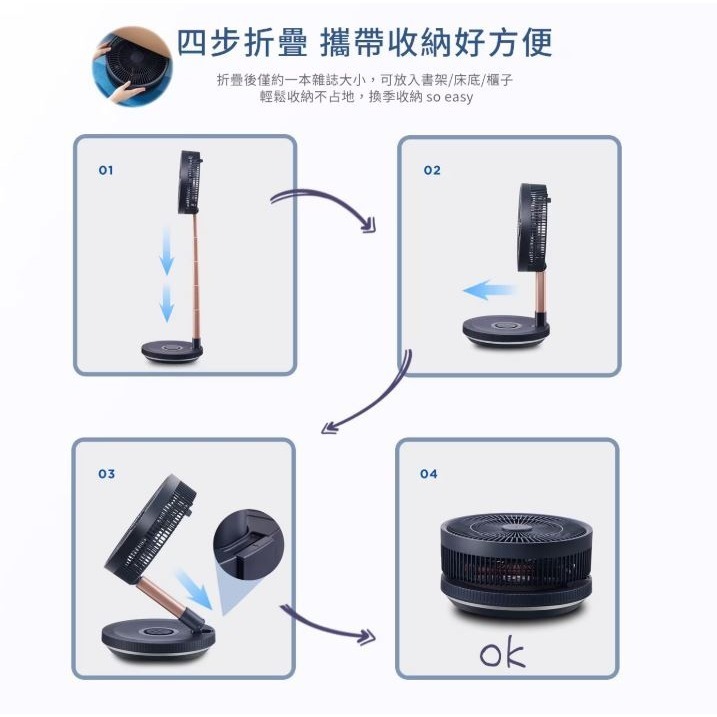 艾美特 12吋USB充電式摺疊電扇 UD3052R(#143497)-細節圖3