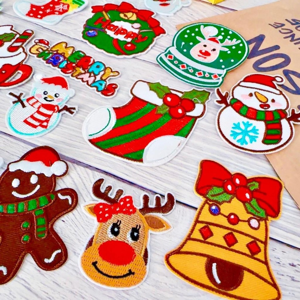 【皮卡布】X2手工diy聖誕樹聖誕襪 聖誕老人 薑餅人 布貼 臂章 布標 刺繡燙布貼 徽章 刺繡布貼 布貼紙 熨燙布貼-細節圖2