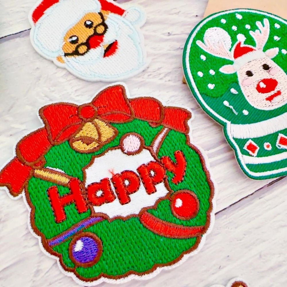 【皮卡布】X2手工diy聖誕樹聖誕襪 聖誕老人 薑餅人 布貼 臂章 布標 刺繡燙布貼 徽章 刺繡布貼 布貼紙 熨燙布貼-細節圖6