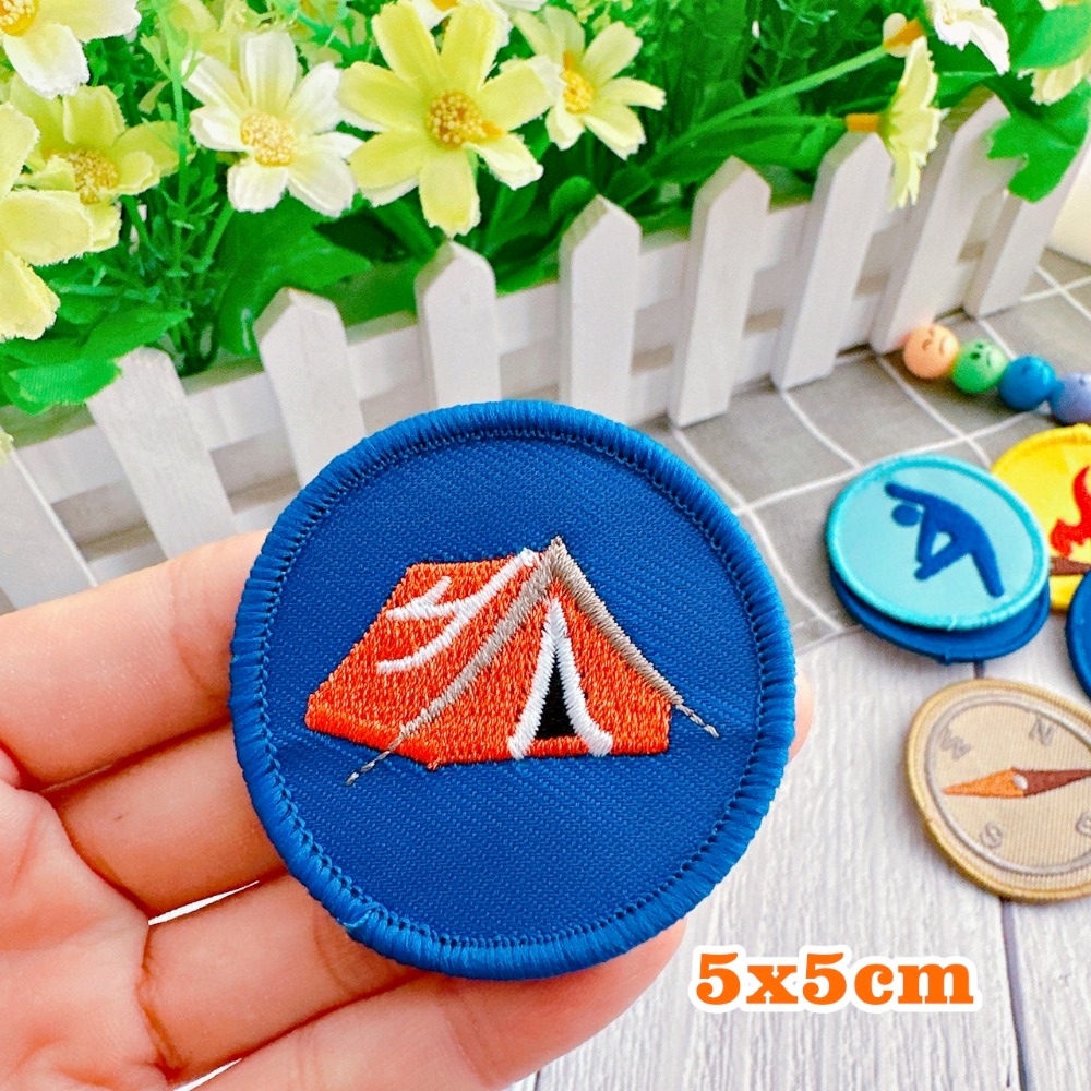 【皮卡布】J1 露營 野營 繩結 童軍 營火 望眼鏡 臂章 刺繡燙布貼 徽章 刺繡布貼 熨燙貼 帳篷 紅十字 魔鬼氈布章-規格圖8