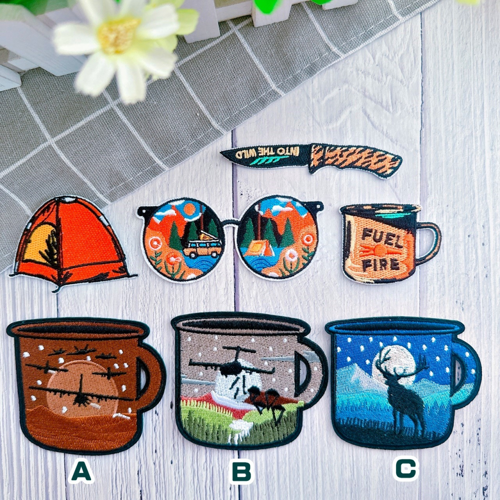 【皮卡布】J2 露營 帳篷 馬克杯 刀子 墨鏡 魔鬼氈布章 布貼 徽章  臂章燙 刺繡燙布貼  刺繡布貼 熨燙貼 魔鬼氈-細節圖9