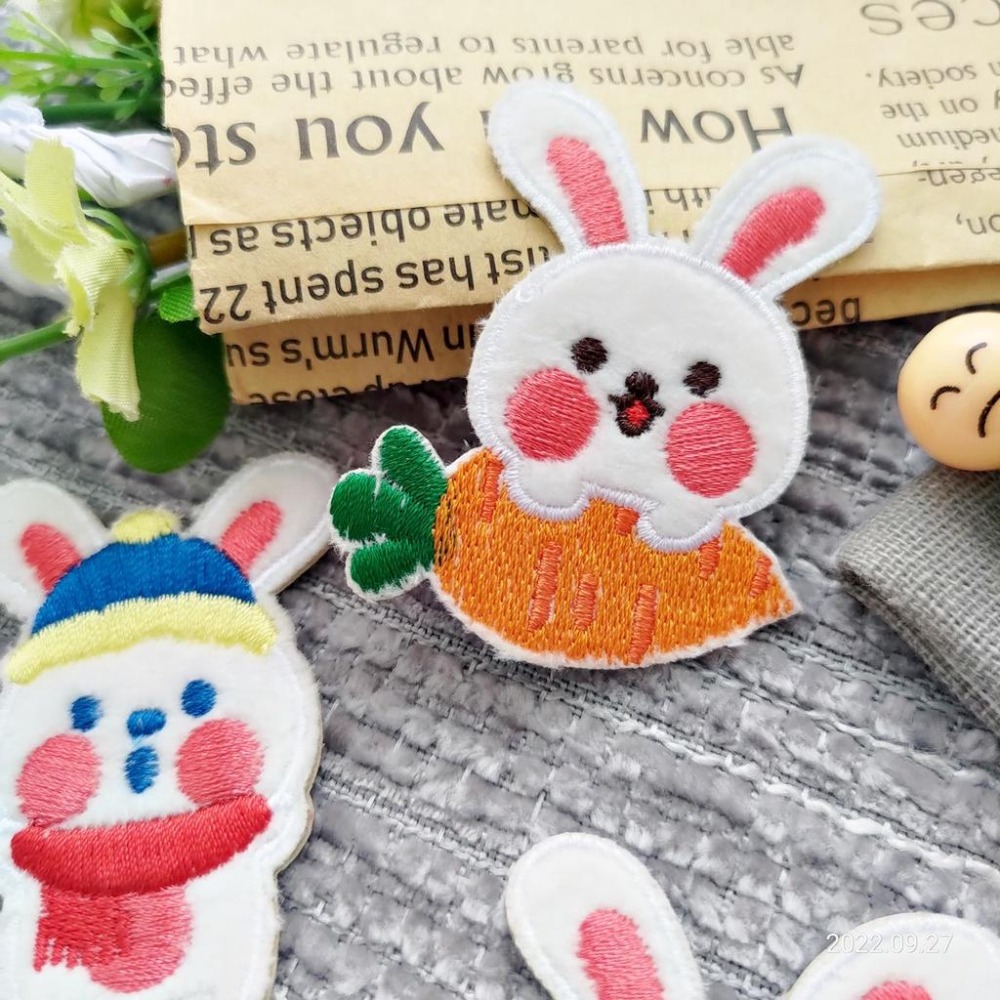 【皮卡布】免熨燙 R5刺繡布貼紙 小兔子 布貼紙 兔子 布貼 手帳貼紙 刺繡布貼 貼紙 自黏布貼 刺繡裝飾貼 patch-細節圖3