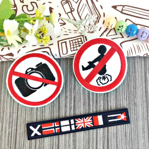 【皮卡布】H6-禁止標誌 標誌 英國國旗 禁止拍照 布章 臂章燙 刺繡燙布貼 徽章 刺繡布貼 補丁 熨燙徽章 熨燙布貼