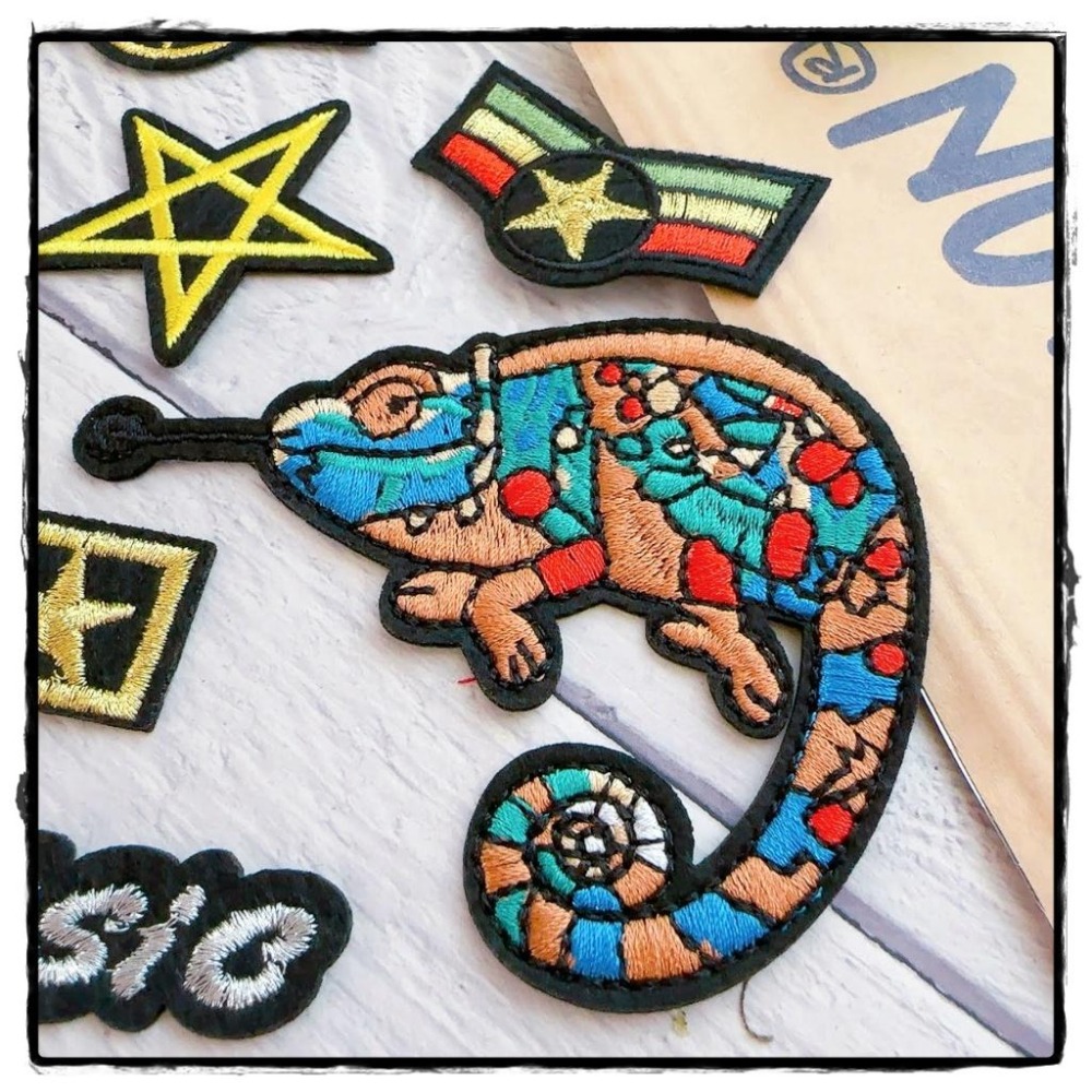 【皮卡布】P12 變色龍 五角星 徽章 布貼 臂章燙 刺繡燙布貼 熨燙徽章 刺繡布貼 補丁 補破洞 燙貼布 熨燙布貼-細節圖5