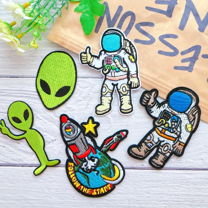 【皮卡布】 S4 手工 外星人 太空梭 太空人 布章 臂章燙 刺繡燙布貼 徽章 刺繡布貼 補丁 補破洞 燙貼布 熨燙布貼-細節圖4