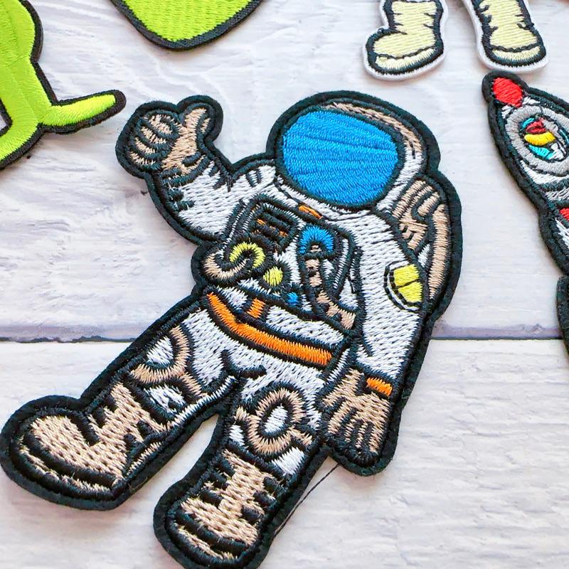 【皮卡布】 S4 手工 外星人 太空梭 太空人 布章 臂章燙 刺繡燙布貼 徽章 刺繡布貼 補丁 補破洞 燙貼布 熨燙布貼-細節圖6