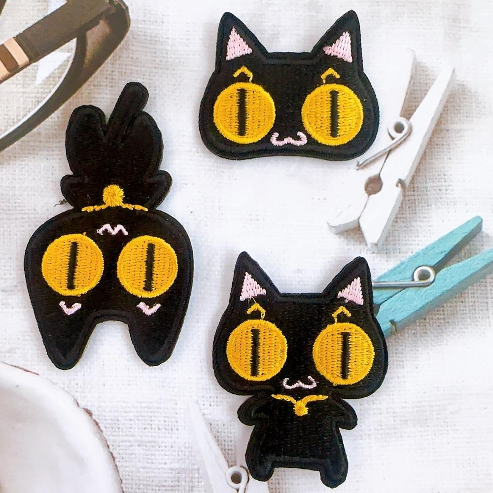 【皮卡布】L2 貓咪 小黑貓 小貓 布貼紙 布貼 刺繡燙布貼 徽章 刺繡布貼 熨燙貼 熨燙布貼 Patch 魔鬼氈布章-細節圖2