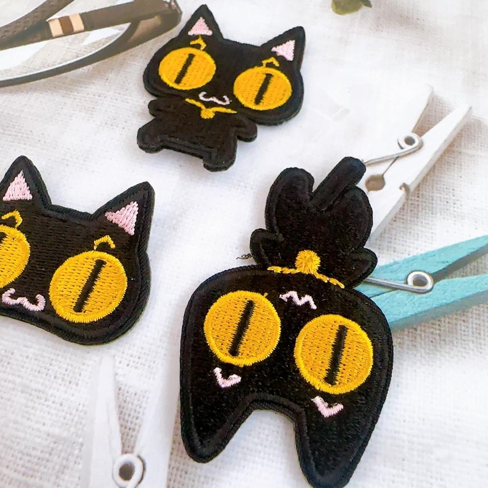 【皮卡布】L2 貓咪 小黑貓 小貓 布貼紙 布貼 刺繡燙布貼 徽章 刺繡布貼 熨燙貼 熨燙布貼 Patch 魔鬼氈布章-細節圖3