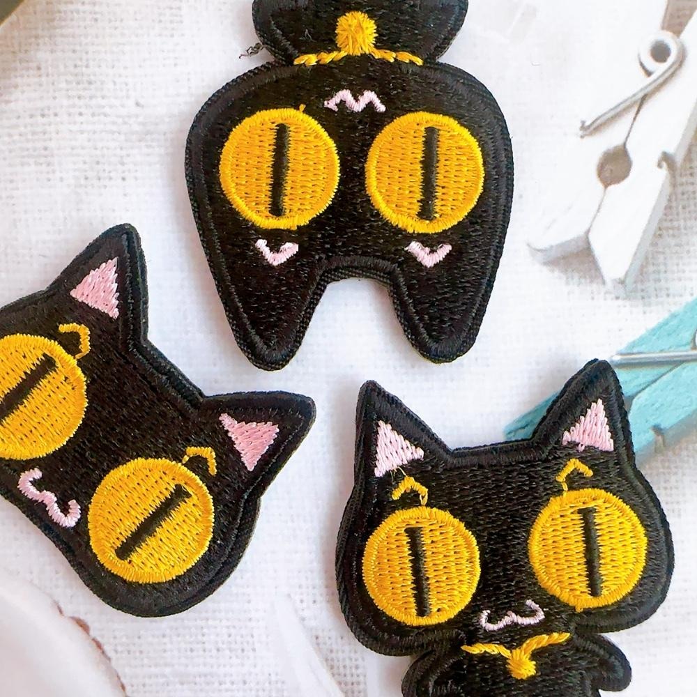 【皮卡布】L2 貓咪 小黑貓 小貓 布貼紙 布貼 刺繡燙布貼 徽章 刺繡布貼 熨燙貼 熨燙布貼 Patch 魔鬼氈布章-細節圖4
