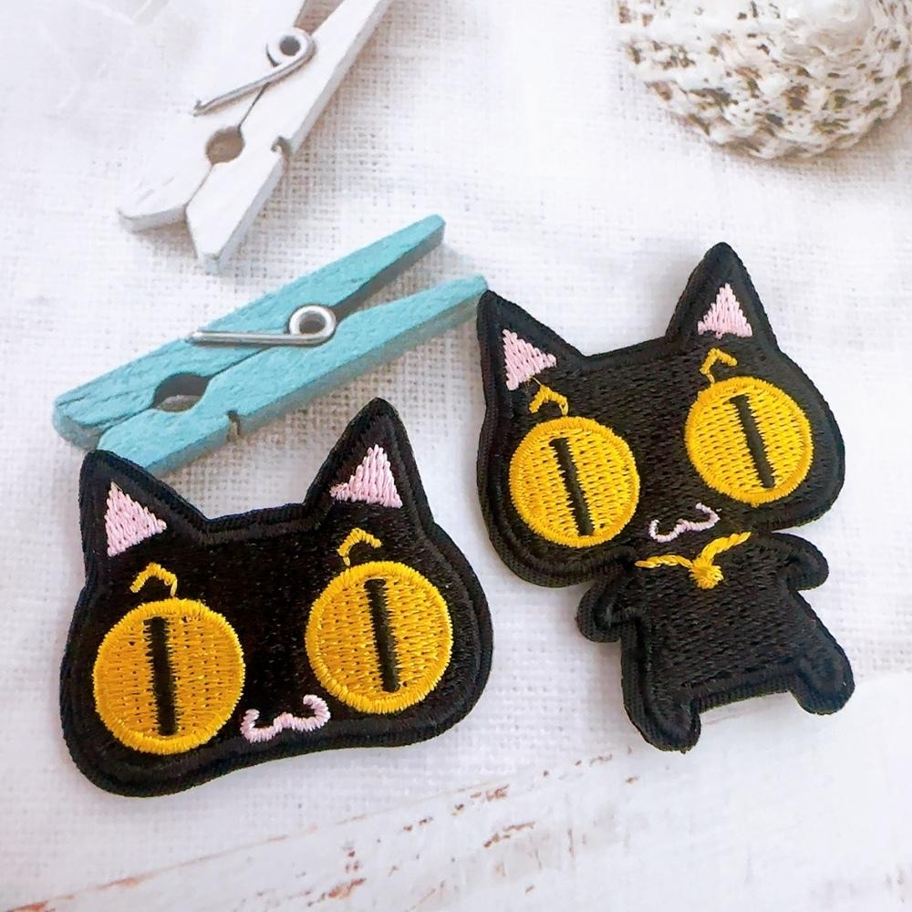 【皮卡布】L2 貓咪 小黑貓 小貓 布貼紙 布貼 刺繡燙布貼 徽章 刺繡布貼 熨燙貼 熨燙布貼 Patch 魔鬼氈布章-細節圖5