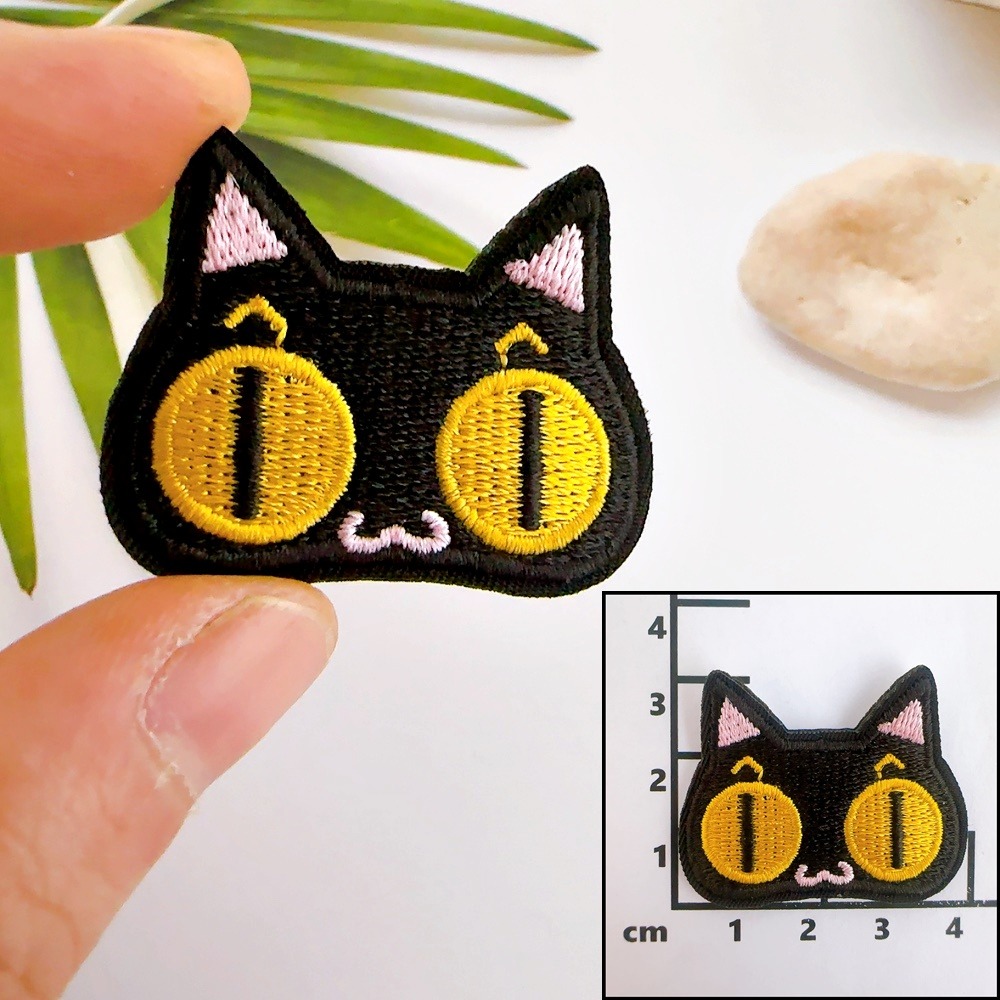【皮卡布】L2 貓咪 小黑貓 小貓 布貼紙 布貼 刺繡燙布貼 徽章 刺繡布貼 熨燙貼 熨燙布貼 Patch 魔鬼氈布章-規格圖6