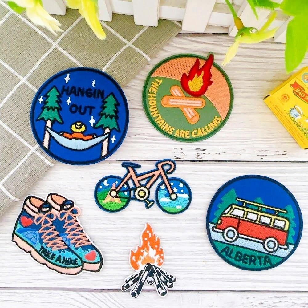 【皮卡布】J7 露營 登山 單車 戶外 帆布鞋 營火 布章 臂章燙 魔鬼氈布章 徽章 刺繡布貼 熨燙貼 CAMPING-細節圖5