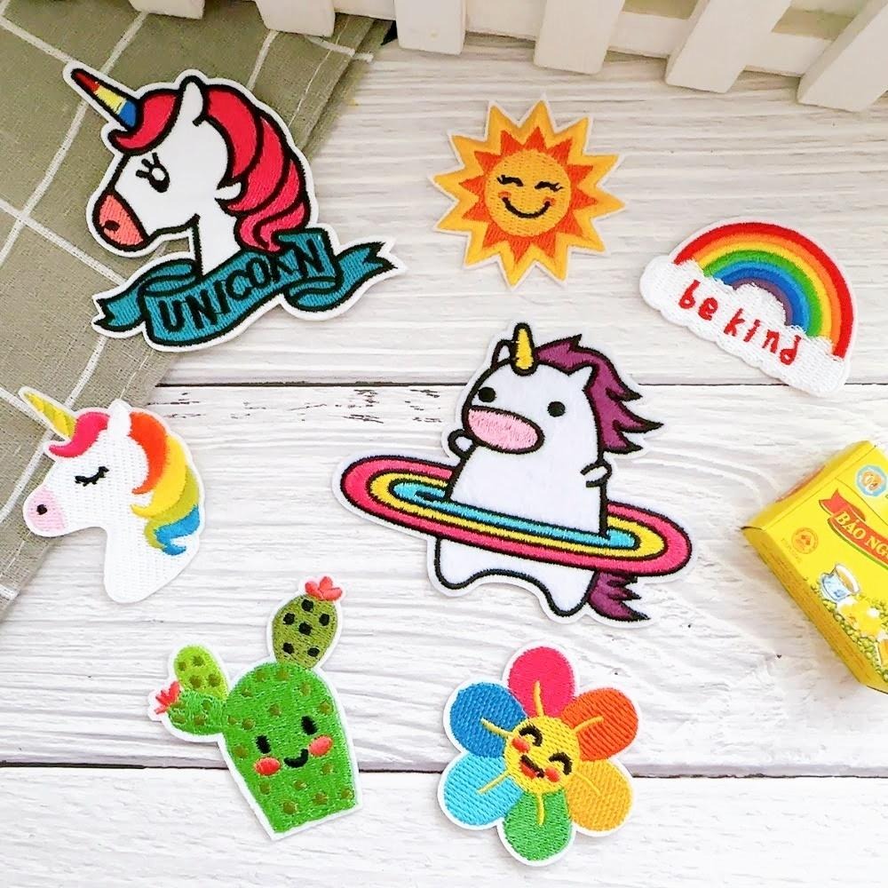 【皮卡布】A16 獨角獸 仙人掌 太陽 小花 彩虹 布貼 布章 臂章燙 刺繡燙布貼 刺繡布貼 熨燙貼 燙布貼 Patch-細節圖2